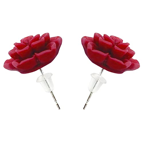 Hypoallergenic Succulent Earrings 13Mm 925 Sterling Silver Post Soft Ceramic Resin Handmade Stud Earrings For Women Sensitive Ears - Matte Red #TOP2