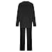 Women's Lounge Sets Spring Fashion 2 Piece Outfits Sweater Pajamas Set Fuzzy V Neck Loungewear Top and Wide Leg Pants Black