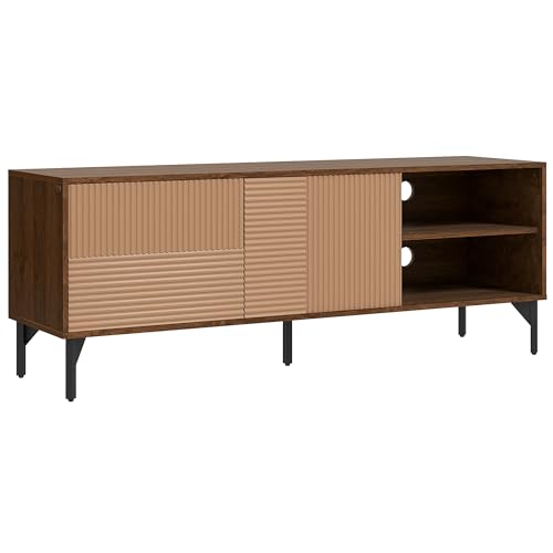HOMCOM Mobile Porta TV fino 65' con 2 Armadietti e Vani Aperti, Mobiletto Basso con Fori Passacavi in Legno, 150x40x56cm, Marrone