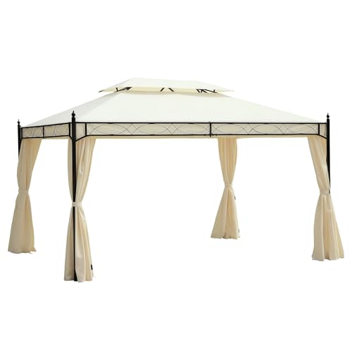 Outsunny Luxus Pavillon Gartenpavillon Partyzelt Festzelt Gartenzelt Pagode 3x4 m Creme