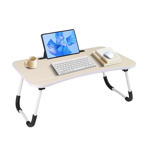 Mesa Plegable Cama, Bandeja Cama de Desayuno, Ergonómica, Ideal para Portátil, Ordenador y Libros, Mesa Auxiliar con Atril para Leer en la Cama 50x30x22 cm, Madera Claro
