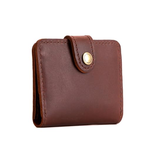Image of Portland Leather Goods Women's Mini Bifold Wallet - Slim, Palm-Sized Design with Secure Snap Closure, 2 Card Slots, 2 Cash Slots & Zippered Coin Pocket - Cognac