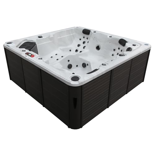 Image of CANADIAN SPA CO. Vancouver AI Hot Tub | 6-Person 65-Jet | 227 x 227 cm Square, with Cover, LED Lighting, Heating and 65 Hydrotherapy massage Jets, Year-Round Use