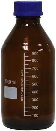 Karter Scientific 1000ml Glass Media Storage Bottles, Amber, Round, with GL45 Screw Cap, 254K1 (Case of 24)