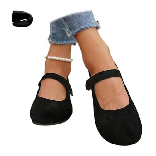 Women's Comfy Flat Shoes, Solid Color Comfortable Suede Mary Jane Flats for Daily Wear, Lightweight Breathable