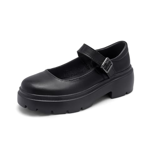 Image of Womens Mary Jane Shoes Round Toe Ankle Buckle Strap Chunky Heel Pumps Platform Casual for Comfortable Dressy Party Work Oxfords