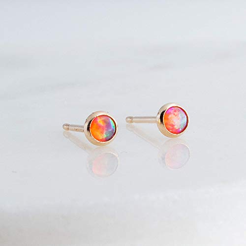 Fire Opal 3Mm Tiny Stone In 14K Gold Filled Bezel Set Stud Handmade Earrings (Fire Opal | 3Mm Gf) #TOP4