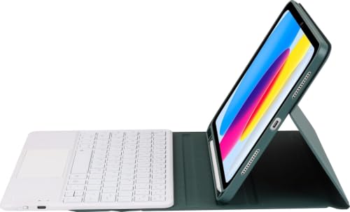 Image of RTSY Keyboard case for iPad A16 (11th) & 10th Gen with Multi Gesture Touchpad & 7-Color Backlit,Multi Viewing Angle,Pencil Slot,Magnetically Detachable Bluetooth Keyboard-Green /White