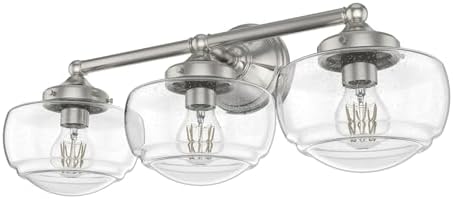 Hunter - Saddle Creek 3-light Brushed Nickel, Medium Size Vanity Light, Dimmable, Schoolhouse Style, for Bedrooms, Kitchens, Foyers, Bathrooms - 19461