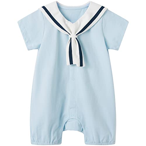 Image of pureborn Baby Boys Girls Nautical Romper One-Piece Beach Outfit Summer Clothes 0-24 Months