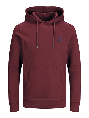 JACK & JONES Men's JJEBASIC Logo Sweat Hood, Port Royale/Navy Blazer, L
