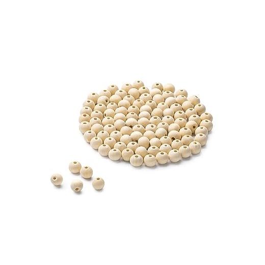 Nupalen 10mm Natural Bolas Madera Manualidades, 100 Piezas Redondo Abalorios Madera para las Decoraciones Hechas