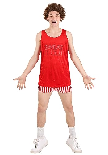Mens Official Richard Simmons Halloween Costume | Adult 80s Workout Outfit with Wig, Tank Top, & Shorts for Themed Events Large