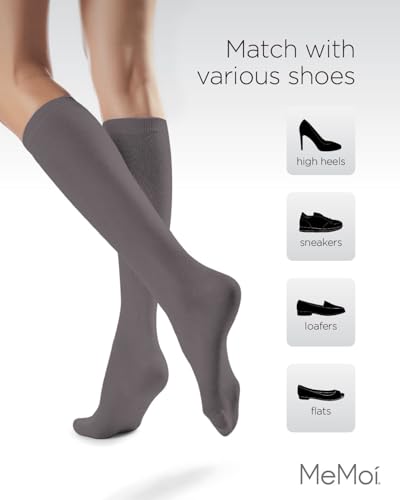 Image of MeMoi Solid Knit Knee High Socks for Women, Comfortable Cotton Blend Knee High Socks