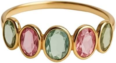 Natural Watermelon Tourmaline Ring for Women 925 Sterling Silver Oval Cut Pink & Green Multi-coloured Gemstones Stackable Band Ring, Birthstone, Promise Ring Jewelry Gift for Her