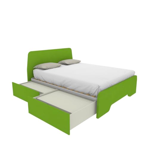 MOBILFINO CAMERETTE Cama de matrimonio 160 x 200 con cabeceros moldeados y cajones – Verde manzana, izquierda
