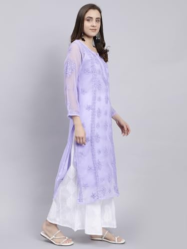 Image of Seva Chikan Hand Embroidered Lucknowi Chikankari Georgette Kurta with Inner Slip for Women SCL4431