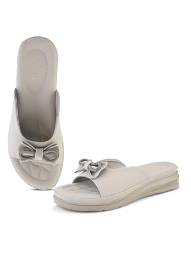 Image of XE Looks Bow Embellished Design | Quilted Cushioned Footbed | Stylish & Trendy Slip On Platform Slippers For Girl & Women