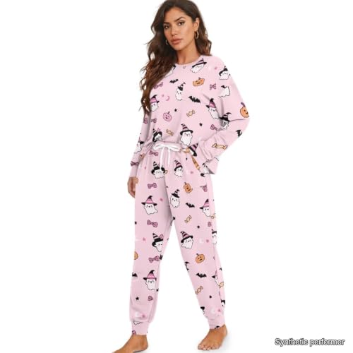 Image of Women's Pajamas Set Soft 2 Piece Loungewear Long Sleeve Pj Set | Matching Sleepwear, Crew Neck Top, Drawstring Jogger Pants with Pockets, Fall Pajama for Home, Sleep, Casual Wear, Plus Size