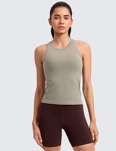 Image of CRZ YOGA Seamless Racerback Tank Waist Length | Training, Chafe-Free, Slim Fit, Crewneck, Mesh Vents, Workout, Sleeveless Tops for Women