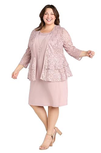 Image of R&M Richards Women's Elegant Sheath Ensemble W /Tiered Glitter Lace Jacket - Formal Evening Wear, Wedding Guest