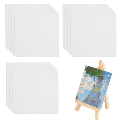 20Pcs Small Canvases for Painting Plain Canvas for Painting and Mini Easels