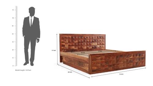 Image of Wooden King Size Bed for Bedroom | Solid Wood Double Bed Cot Bed with 2 Drawer Side Storage | Sheesham Wood, Honey Finish