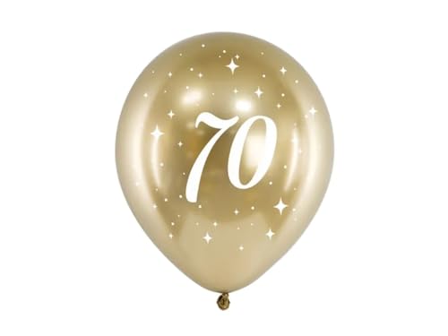 PartyDeco Globo de látex brillante 70 cumpleaños con impresión blanca 70 oro (1op. 6 unidades) para cumpleaños, víspera de Año Nuevo, boda, globo gigante en Hel, decoración para fiestas