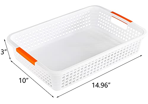 image for Lawei 8 Pack Large Plastic Storage Basket with Handle - 15 x 10 x 3 In