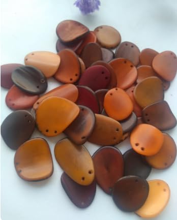 Tagua Bead Nail Shape | 20 Pcs of Tagua Nut Slice | Mix of Brown Colors | Curved Slices with 2 Holes Size: 2.5x2.5 cm Approx. Beading