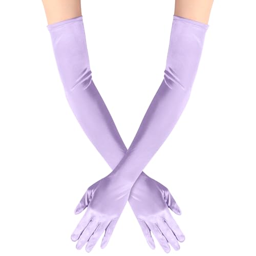 Lansian Long Opera Party Gloves for Women 1920s 20s Satin Gloves Costumes Elbow Length Bridal Evening Dress 22 inches (Light Purple)