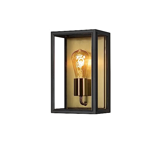 Konstsmide 7348-800 Carpi Box - Lámpara de pared para exteriores (18 x 13,5 x 30 cm, 1 lámpara de pared E27 Max de 60 W, cristal transparente, acero, IP44, latón