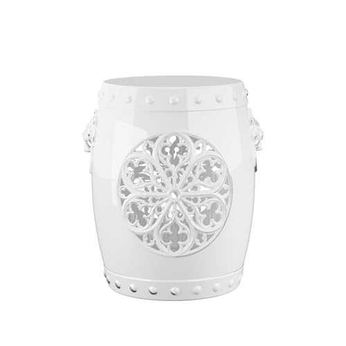 EasyUp Faux Ceramic Garden Stool Decorative Drum Design for Patio and Garden (White New)