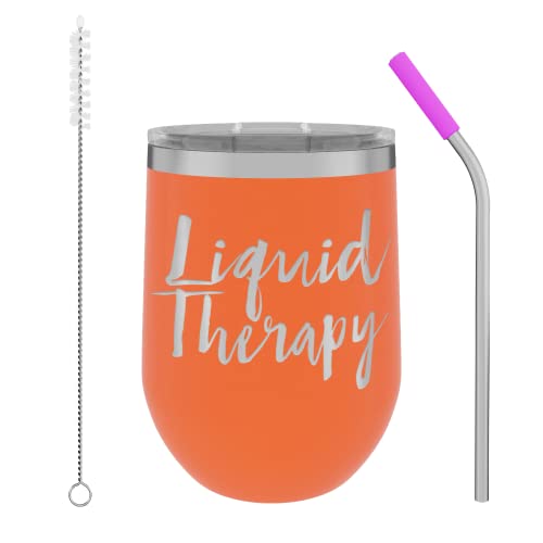 Liquid Therapy - 12oz Wine Tumbler with Lid and Straw - 100% Stainless Steel - Insulated Stemless Double Wall Vacuum Tumbler - Funny Sayings - Mom Nana Dad Wife BFF - Best Gift for Mens Woman Orange Liquid Therapy - 12oz Wine Tumbler with Lid and Straw - 100% Stainless Steel - Insulated Stemless Double Wall Vacuum Tumbler - Funny Sayings - Mom Nana Dad Wife BFF - Best Gift for Mens Woman Orange