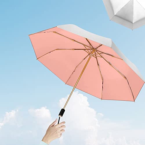 Meichoon Upf 50+ Uv Protection Travel Reverse Umbrella Reflective Silver Double Layer Cover 8 Ribs Reinforced Windproof Sun Blocking Foldable Compact For Hiking Backpacking Pink #TOP4