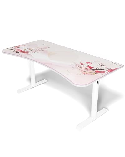 Image of Arozzi Arena Special Edition Ultrawide Curved Gaming and Office Desk with Full Surface Water Resistant Desk Mat Custom Monitor Mount Cable Management Cut Outs - Sakura