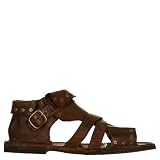 VIALESCARPE - DAVINCI Sandalia gladiador, búfalo con tachuelas, forma anatómica, Made in Italy, marrón oscuro., Negro , 40 EU Larga