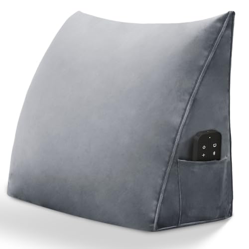 BNCKTRD Almohada triangular de lectura con cuña para cabecero de cama, almohada de apoyo para sentarse en la cama, sofá cama, cojín de esquina de terciopelo medio, gris