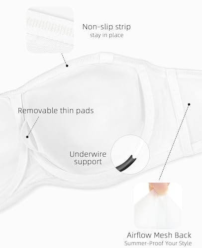 Image of Upushall Plus Size Strapless Bras for Women Underwire Padded Bandeau Bra with Clear Straps