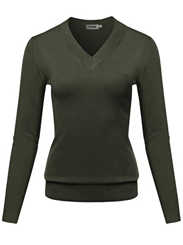 STARJJ Womens Slim Fit V-Neck Long Sleeve Soft Knit Pullover Sweater Top (S-XL)