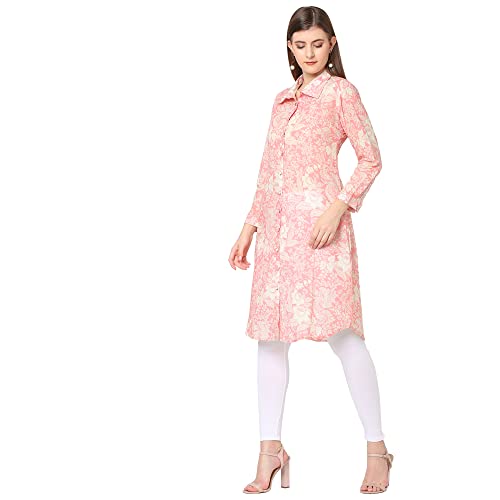 Image of CLOTH HAUS INDIA Floral Printed Shirt Collar Modal Kurti