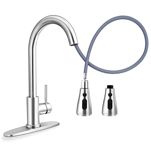 Homikit Kitchen Sink Faucet With 2 Spray Heads, 18/10 Stainless Steel Farmhouse Water Faucet With Pull Down Sprayer, Brushed Nickel Rv Bar Laundry Utility Faucet Single Handle & Drip Free #TOP3