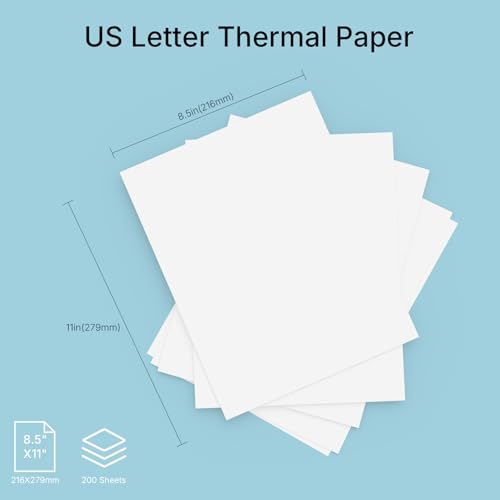 Image of Rongta Thermal Printer Paper 8.5x11 Inches 200 Sheets, Single US Letter Size,Compatible with Portable Printer, Printing Thermal Paper for F81, F82, PN81, 200 Sheets