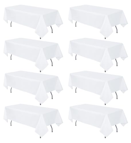 8 Pack White Tablecloth 60 x 102 Inch Rectangular Table Cloth for 6 Foot Rectangle Tables, Wrinkle Resistant Washable Polyester Fabric Table Covers for Wedding Party Banquet Buffet and Camping by RestfulGlow - Used condition - US$28.07