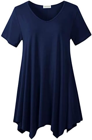 LARACE Plus Size Tops for Womens Summer Clothes Short Sleeve Shirts Casual V Neck Tunic Asymmetrical Blouses(Navy Blue 5X)