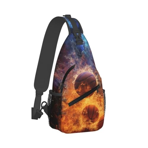 Petit sac à dos à bandoulière mixte imprimé basket-ball de feu