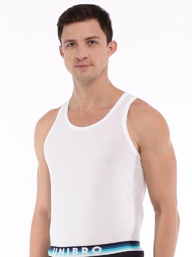 Image of Unibro solid cotton white pack of 2 vest for men