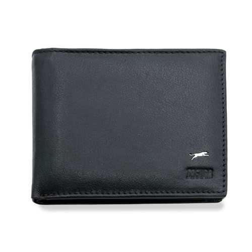 JAGUAR Portefeuille Homme Cuir Doté de Fentes pour Cartes, Cadeau Homme Original Utile Design Classique et Raffiné, Porte Feuille Léger (Seulement 75 g) Noir