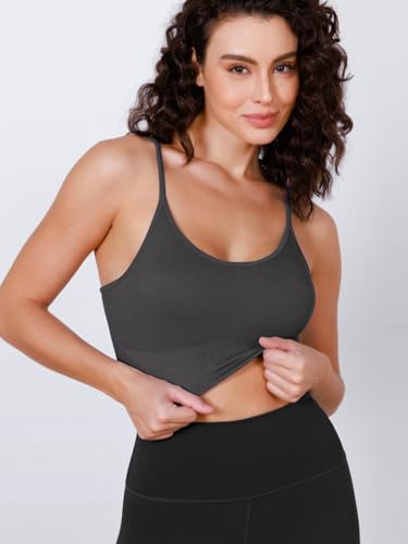 Image of ODODOS Seamless Sports Bra for Women Ribbed Camisoles Non Padding Yoga Bra Crop Tank Tops