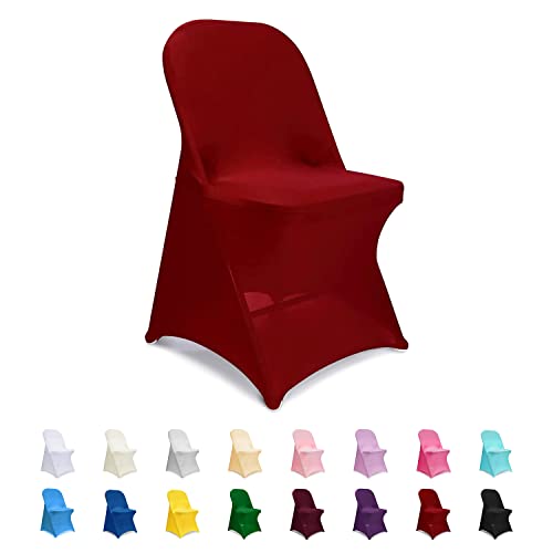 ManMengJi Spandex Chair Covers, 6 PCS Folding Chair Covers, Universal Fitted Chair Slipcovers for Wedding, Party, Banquet, Holidays, Celebration (Drak Red)